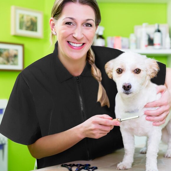 2 Pack Pet Grooming Work Clothes Black Pet Groomer Uniforms with Full Zipper Wat - Picture 6 of 7